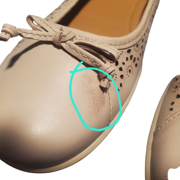 NEW NO BOX Hotter Precious Size 9 Beige Leather Laser Cut Ballet Bow Flats FLAWS - Picture 3 of 11